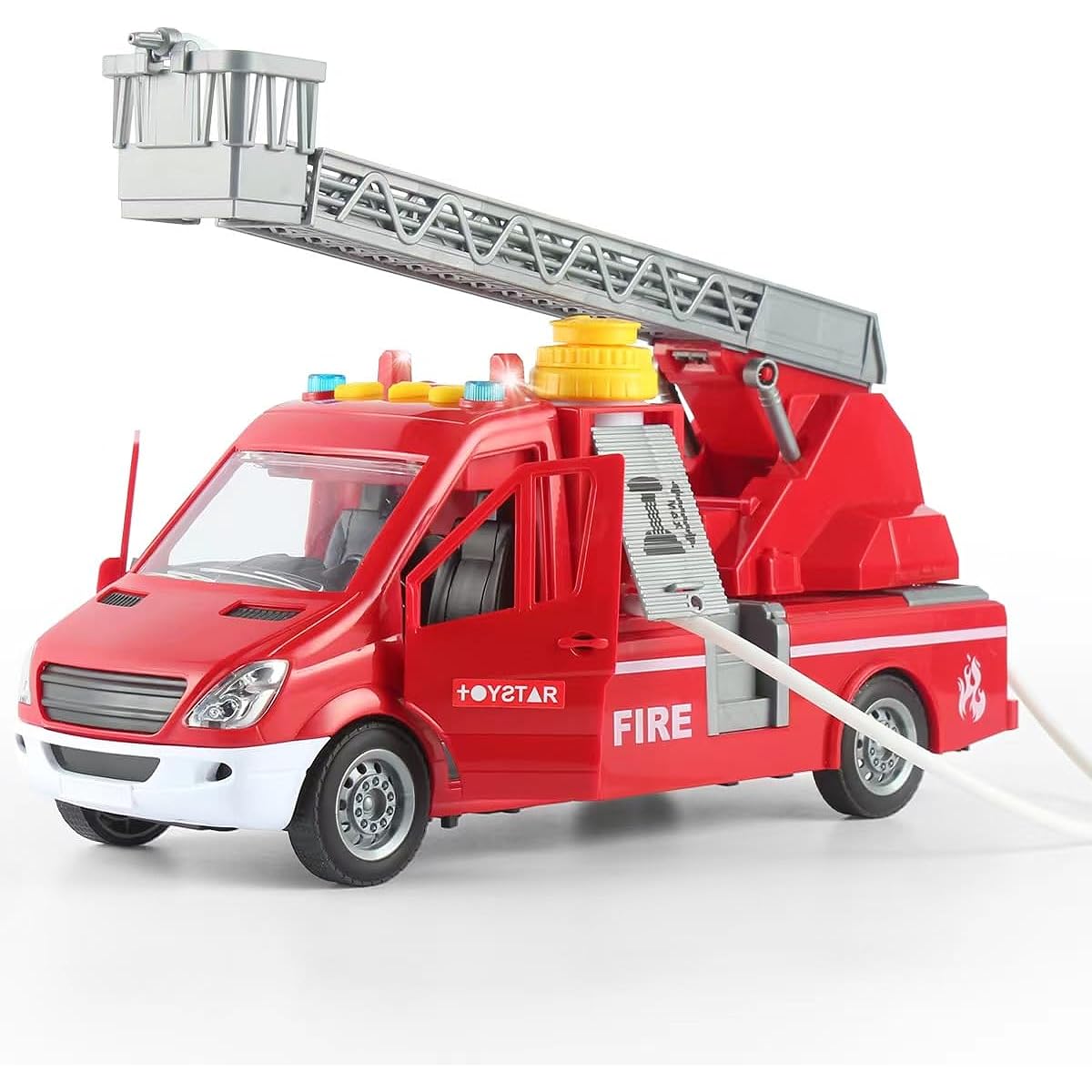 CSDCSD Fire Engine Toy with Water Hammer, Lights, Sounds and Extendable Ladder for Toddlers and Kids Ages 3-9 (Fire Engine)