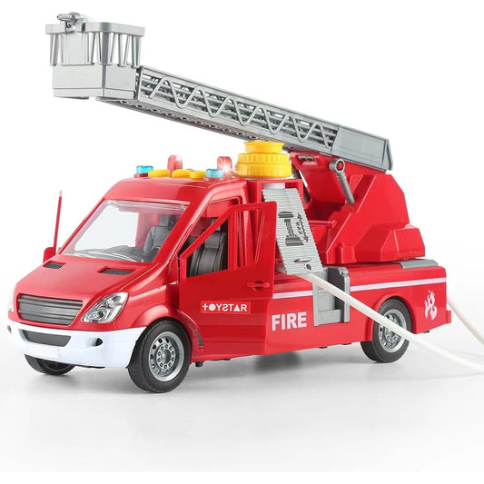 CSDCSD Fire Engine Toy with Water Hammer, Lights, Sounds and Extendable Ladder for Toddlers and Kids Ages 3-9 (Fire Engine)
