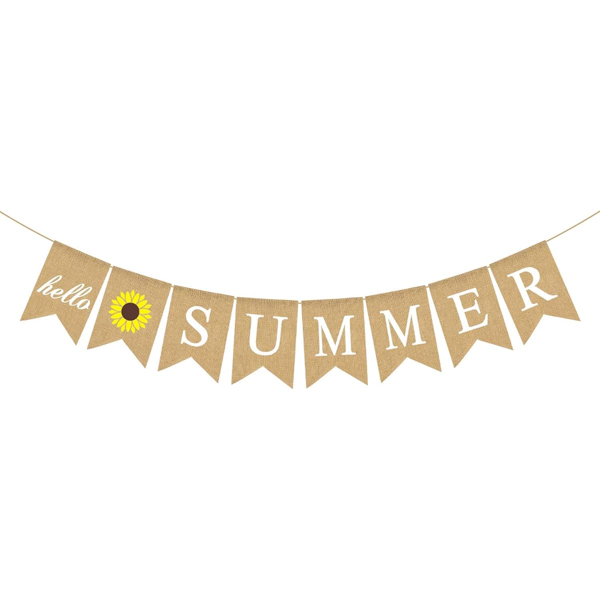 Rainlemon Burlap Hello Summer Banner with Sunflowers for Summer Party Mantel Fireplace Decor