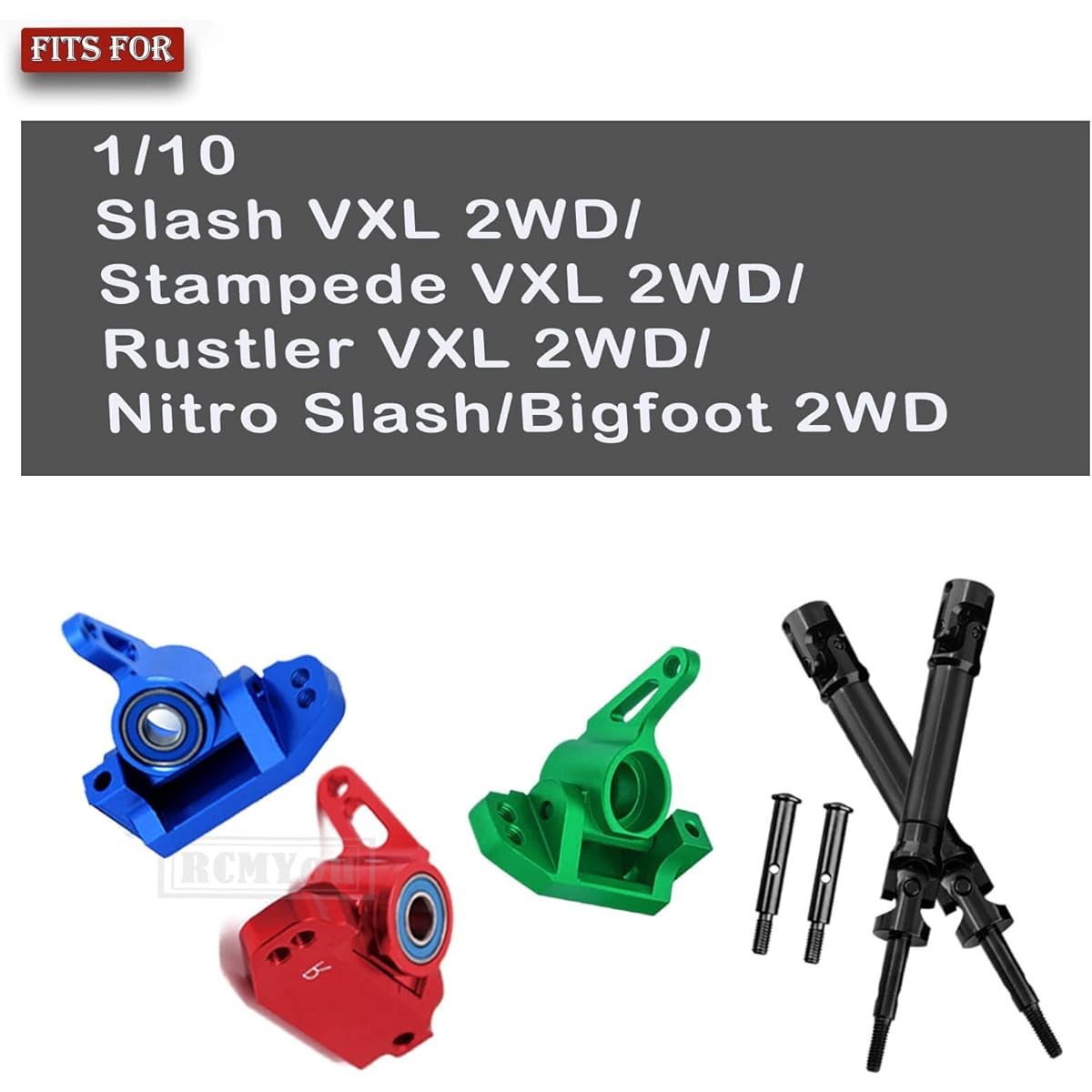 RCMYou Alloy Caster Blocks & Steering Blocks & Rear Stub Axle Carriers Stainless Steel Drive Shaft Axles CVD Upgrade Parts for 1/10 Traxxas Slash Stampede Rustler VXL 2WD/Nitro Slash/Bigfoot 2WD, Navy Blue
