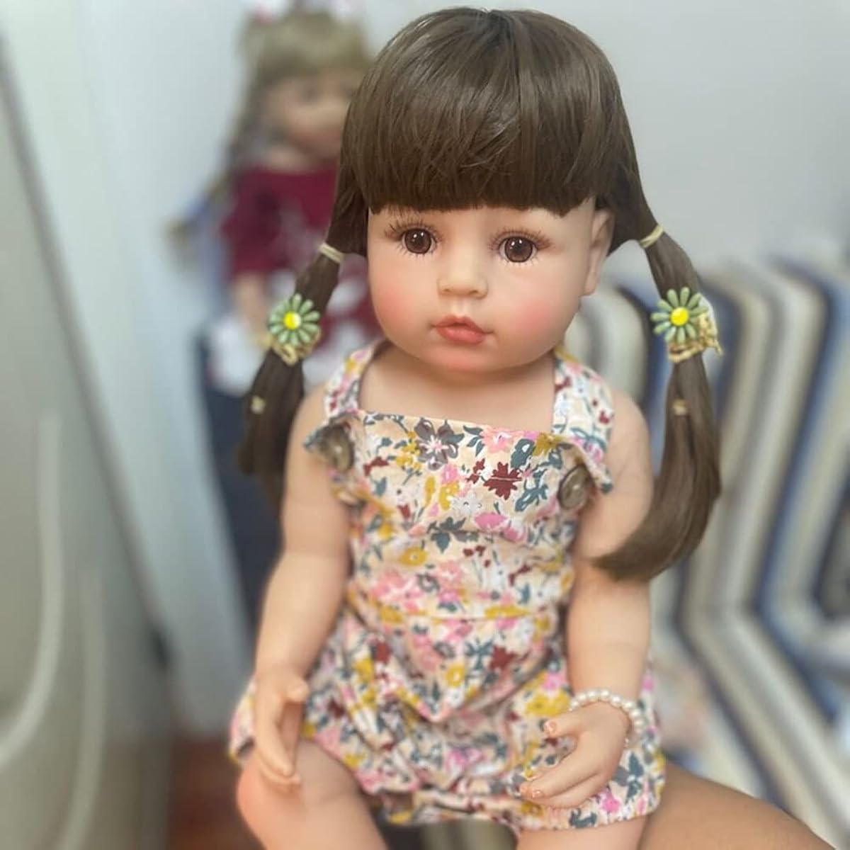 Lonian 55CM Bebe Doll Reborn Toddler Girl Doll Full Body Silicone Soft Real Touch Flexible Anatomically Correct Gift (Blue eyes)