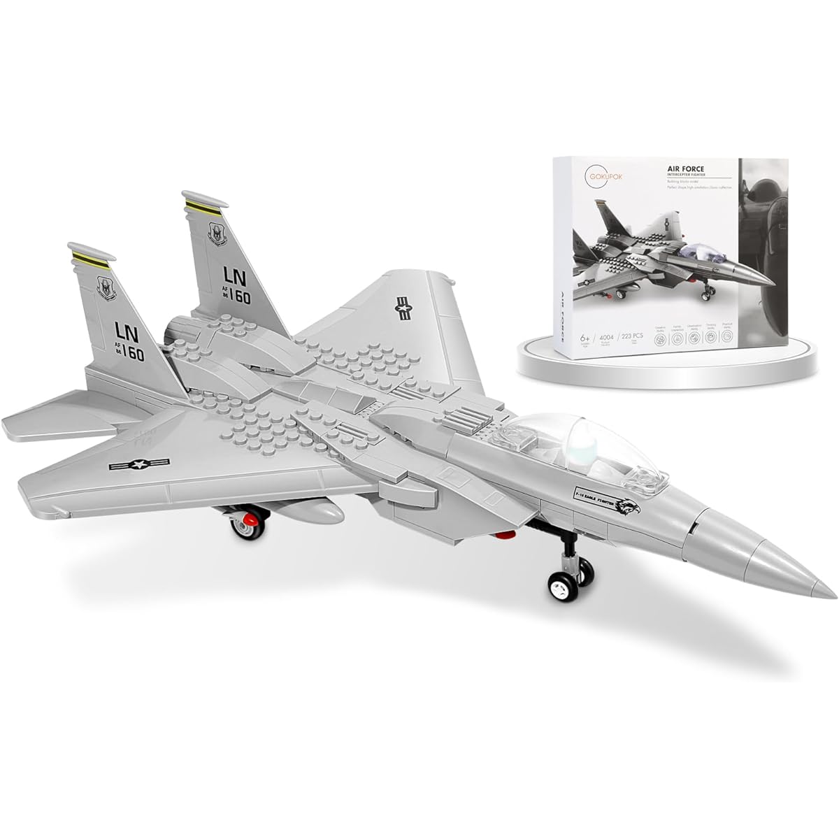 GOKUPOK Military F-15 Eagle Fighter Jet Building Blocks Set, 223 Pieces Air Force Build Blocks Toy Airplane, Great Gift for Boys Kids Teens