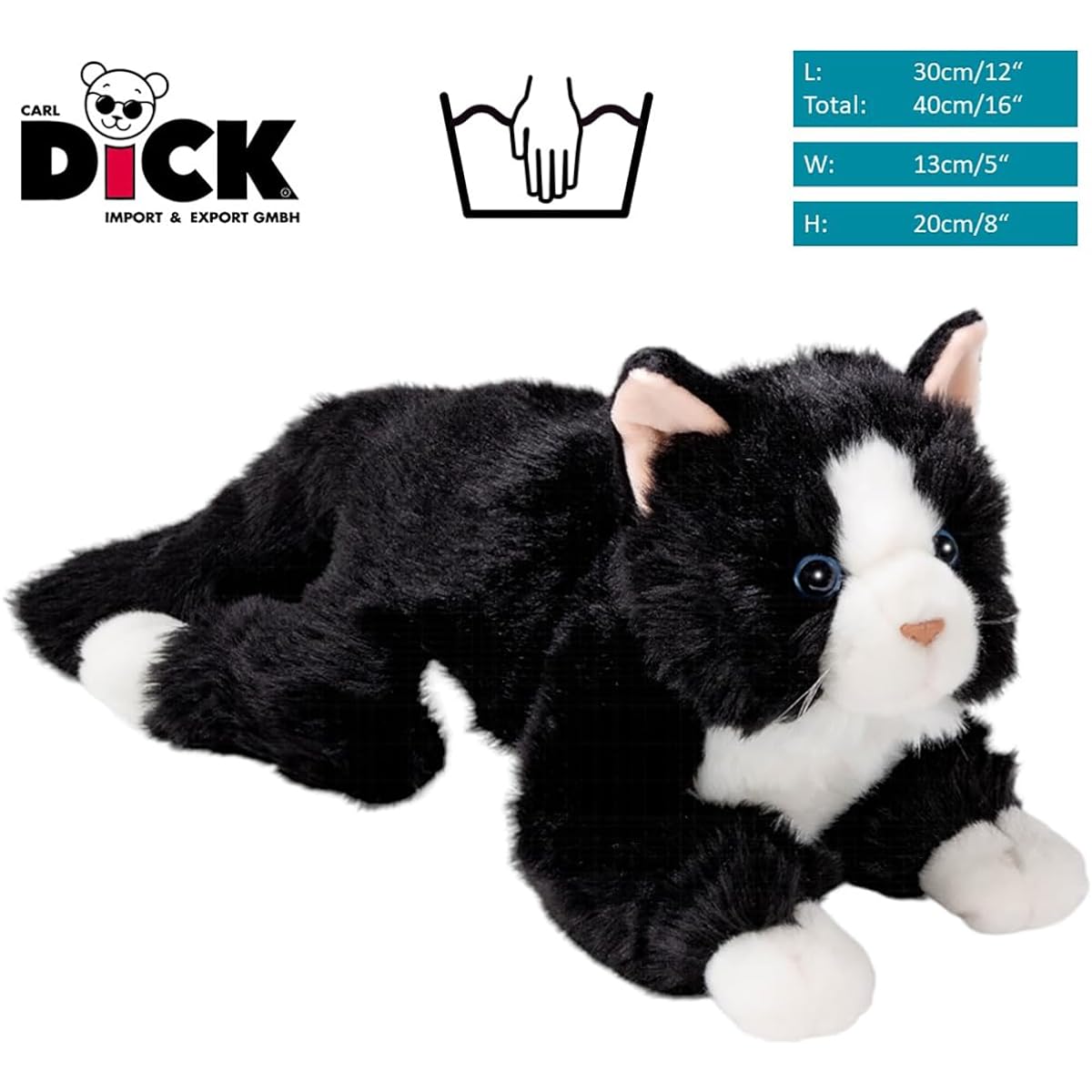 Carl Dick Cat Black and White 12/16 inch, 30/40 cm, stuffed animal, soft toy 3558