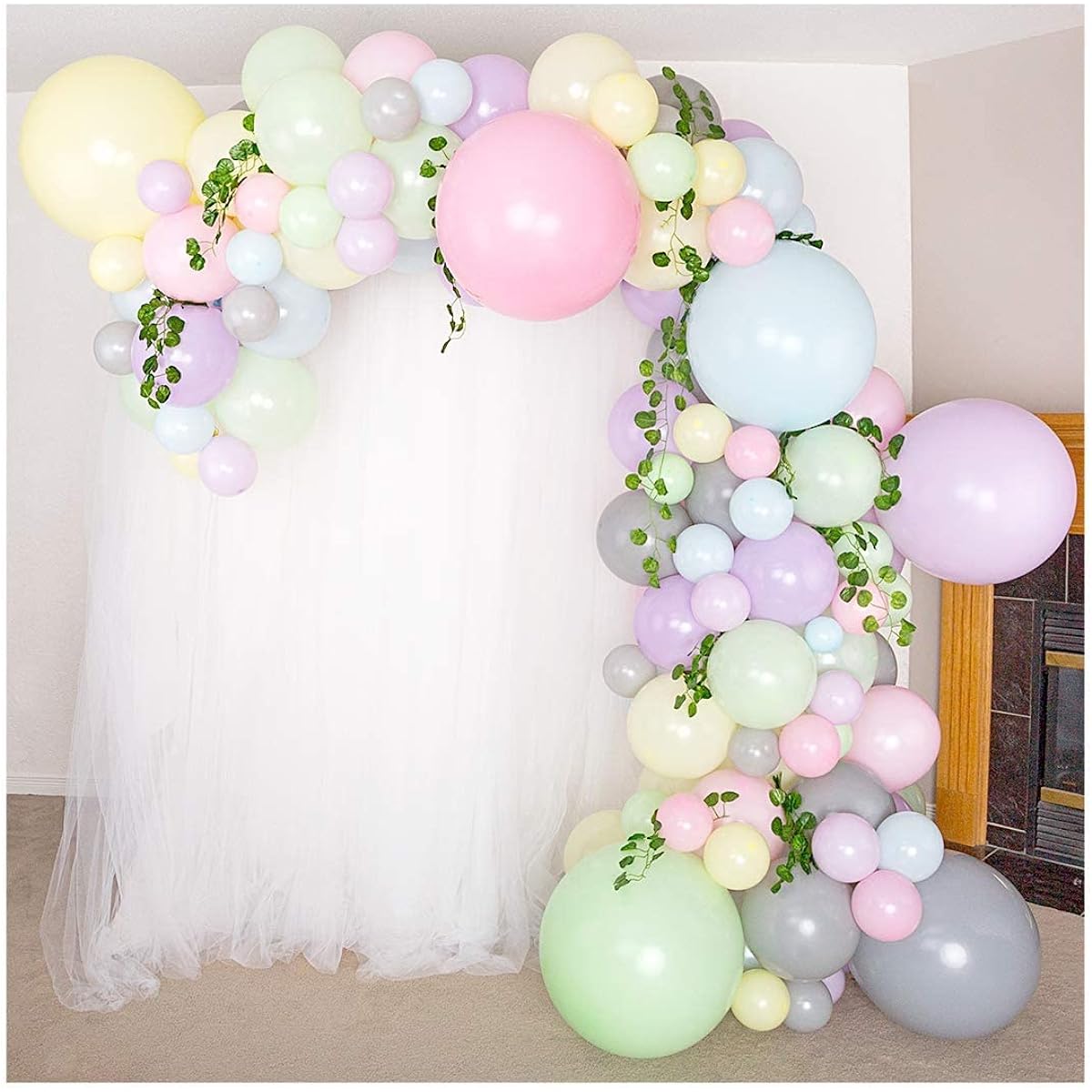 SHIMMER & CONFETTI Premium 16' Pastel Macaron Balloon Arch Kit. Ivy leaf, macaron pink, purple, yellow, blue, green, gray. Unicorn Donut Ice Cream Party Supplies, Birthday & Baby Shower, Easter
