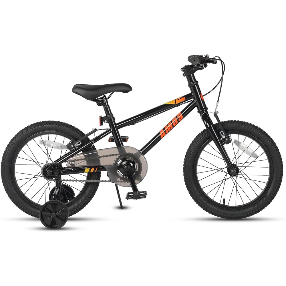 [Glerc] AMOS Children's Mountain Bike Bicycle, 16/20 Inch Children's MTB, Elementary School Students, 4 to 9 Years Old, Boys' Cool Bicycle, Training Wheel (16 Inch), Kickstand, Fat Tire, Chain Cover, Single Gear/Shimano 6 Speed Gear, Multicolor