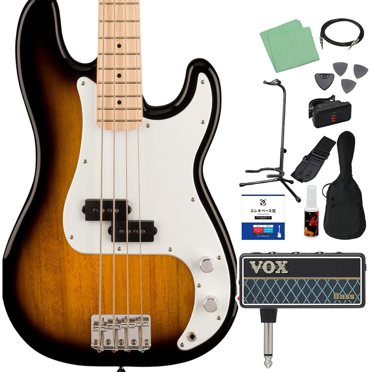 Squier by Fender SONIC PRECISION BASS 2-Color Sunburst 12-piece bass beginner set [with headphone amplifier] Precision bass, maple fingerboard, Squier