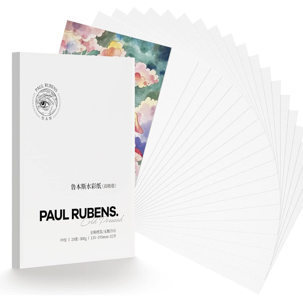 Paul Rubens Highly Absorbent Watercolor Paper Painting Paper Acid Free Cold Press 7.87 x 5.43 inches 100% Cotton 300gsm 20 Sheets Art Material Watercolor Painting for Beginners/Artists…