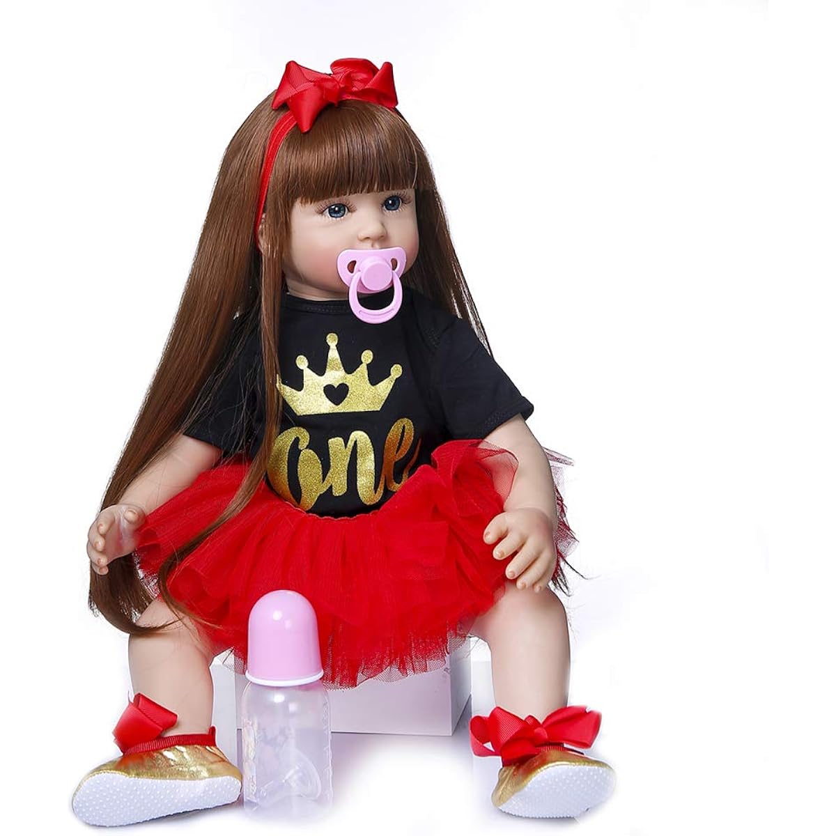 RXDOLL Reborn Toddler Doll Girl 24 Inch 60cm Realistic Realistic Toddler Reborn Doll Soft Silicone Doll Toy Open Eyes Long Hair Birthday Girl Kids Gift (3)