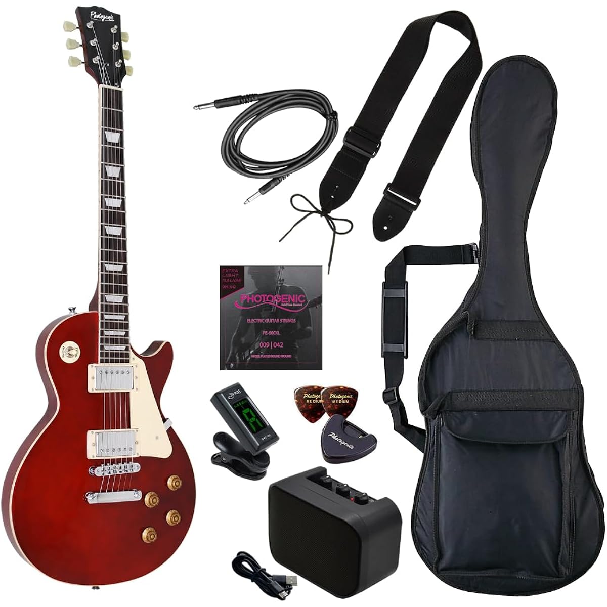 PhotoGenic Electric Guitar Beginner Entry Set LP Type LP-260/BK Black [Soft case/shield/amplifier/tuner/strap/pick/pick case/strings/winder/instructional DVD/adjustment wrench included]