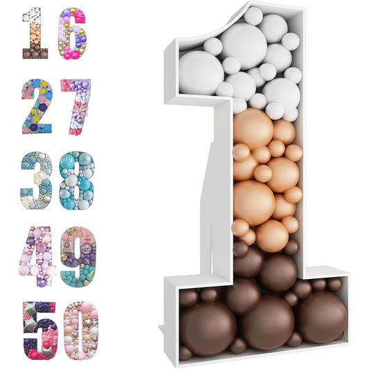 4ft Tall Mosaic Balloon Frame Number 1 Marquee Number Light Up Pre-Cut Kit Number Cutouts Oversized Foam Board Backdrop Birthday Baby Party Anniversary