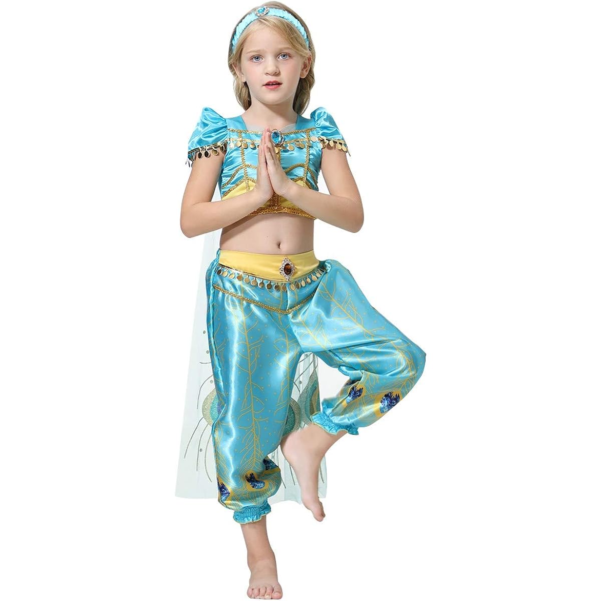 IZKIZF Kids Girls Jasmine Costume Arabian Princess Aladdin Halloween Cosplay Dress Up Birthday Party Outfit