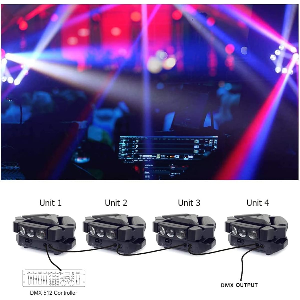 BETOPPER Moving Headlight Stage Lighting LED Stage Light 370mW RGBW 9x10W 4-in-1 DMX512 Moving Light Disco Light Strobe Effect Stage Lighting Light LED Lighting DJ Party Light Rotating (1pack)