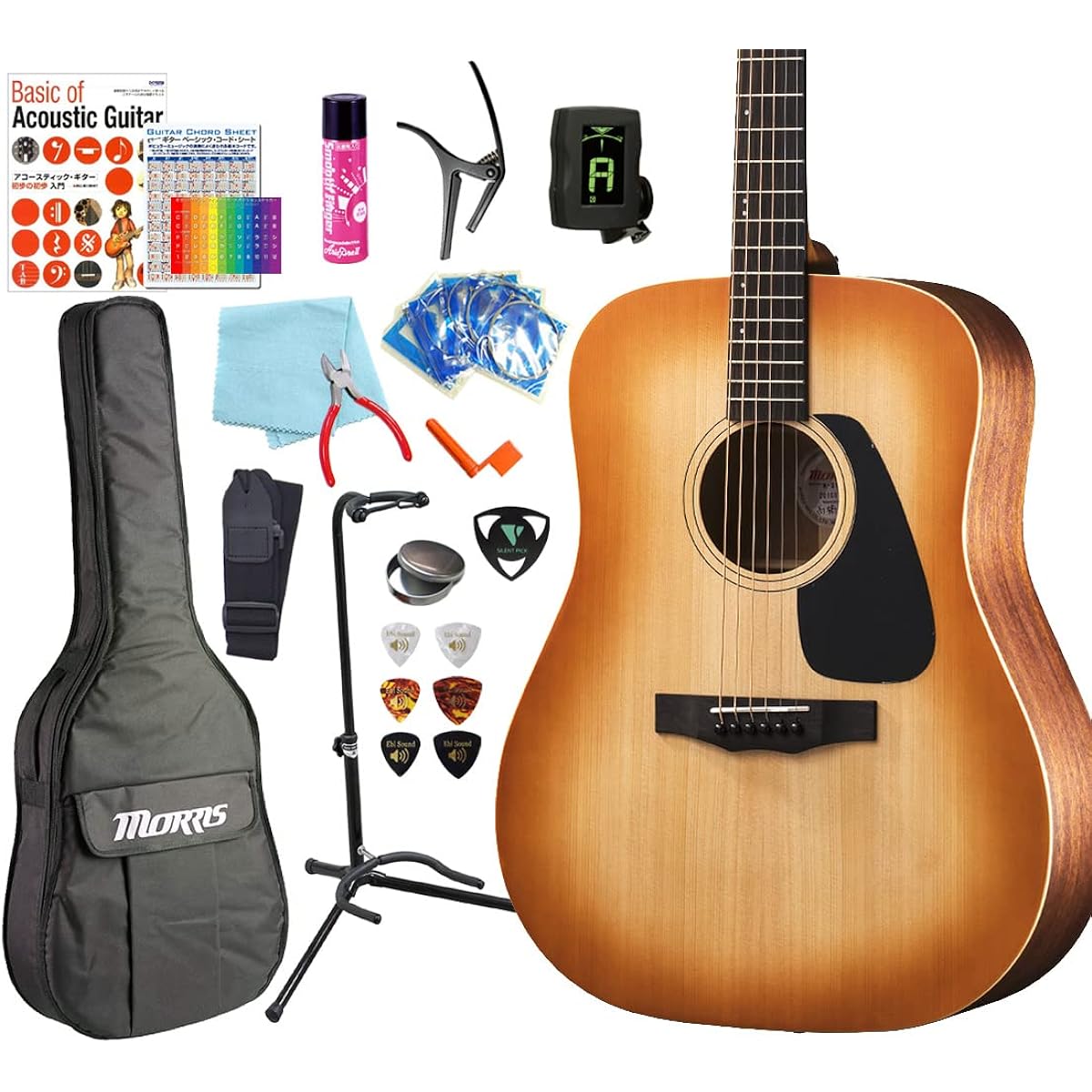 MORRIS Beginner Introductory High Grade 17 Piece Set MORRIS F-011 Acoustic Guitar HS [98765] [Safe to ship after inspection]