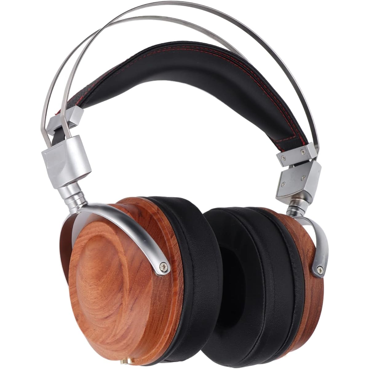 Wired Headset, Classic Wooden Closed Headset Soft Ear Cushions Rosewood MIDI Keyboard PU Leather Headband Foldable for Audiophiles
