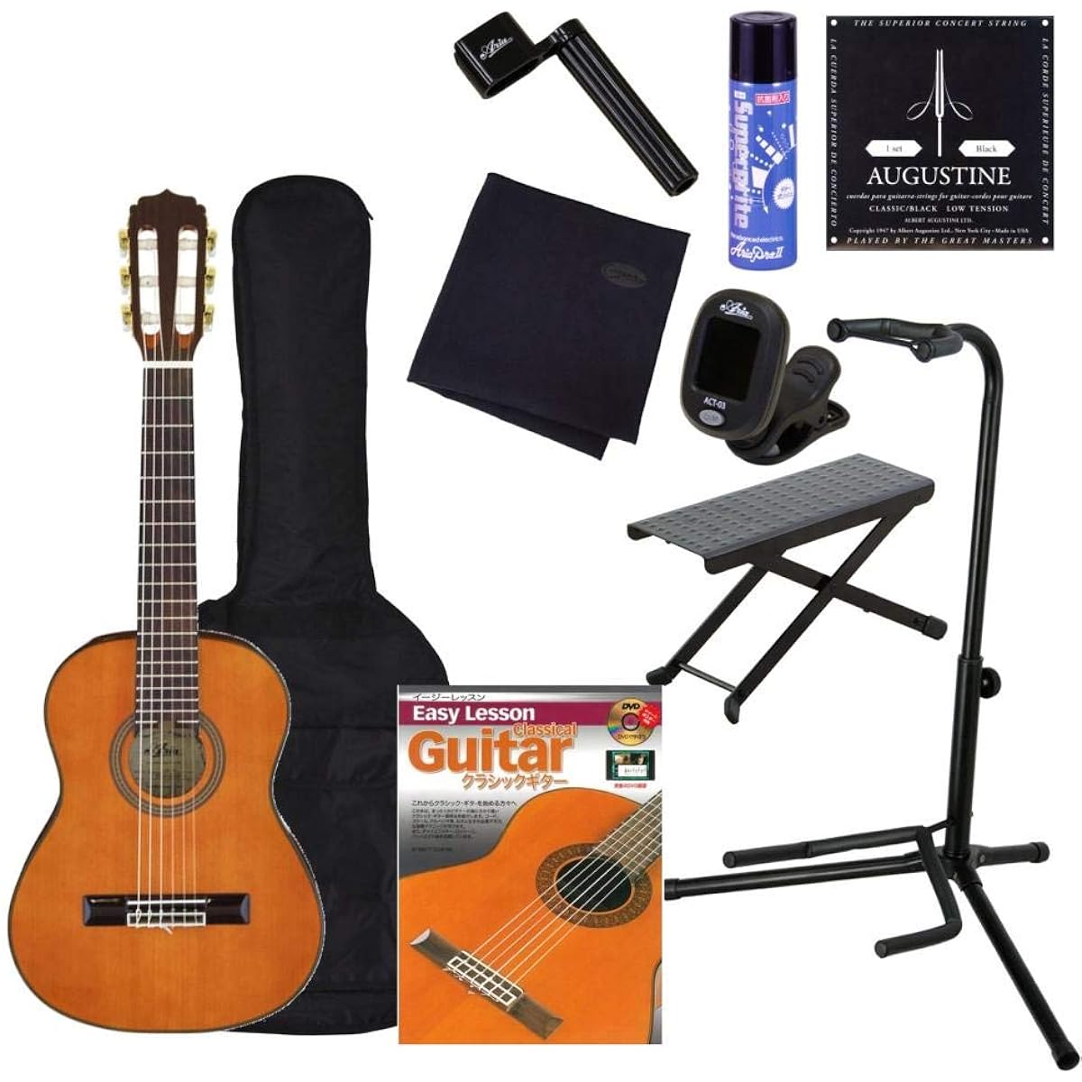 [Beginner's 10-piece set] Aria A-20-48 Classical Guitar Beginner's Set, String Length 480mm