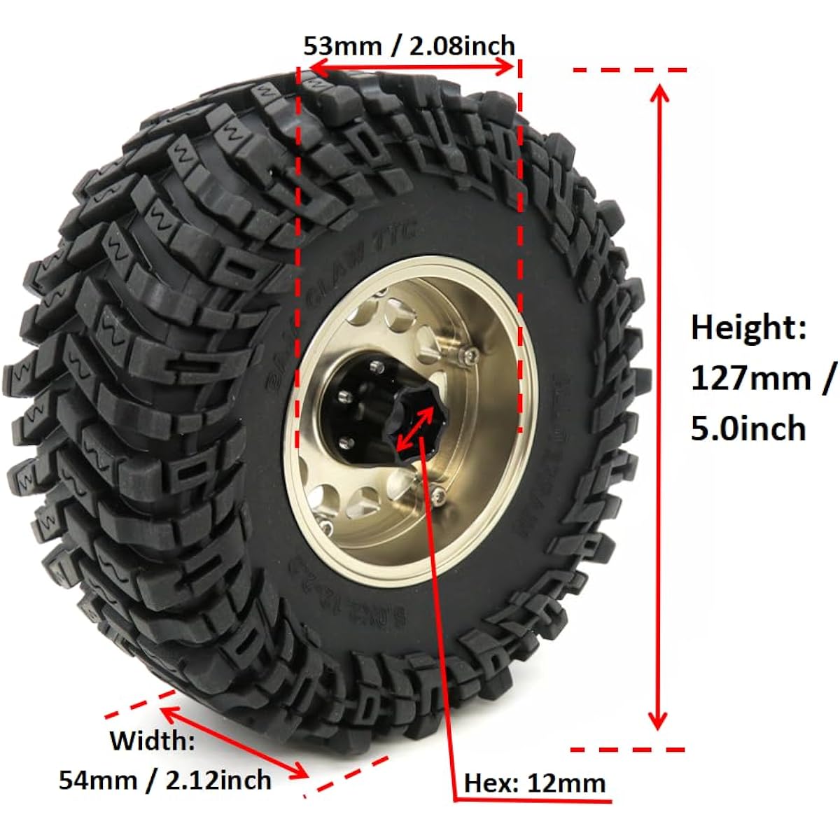 Hobbysoul RC Adjustable 4 Offset 2.2 Beadlock Wheels and Tires, Champagne Rim 5.0" Height Tires for RC Mud Crawler Trail Gen7 Gen8 Everest 10 / Axial Capra Wraith (Pack of 4, Assembled)