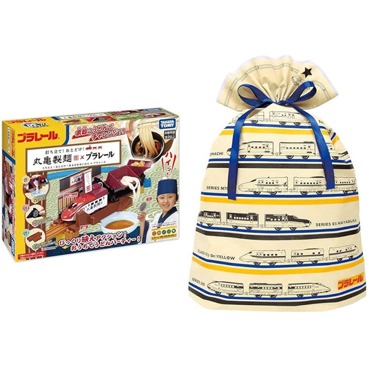 Plarail Freshly made! Delivered! Marugame Seimen x Plarail + Indigo Takara Tomy Plarail Wrapping Bag 4L Beige TA652