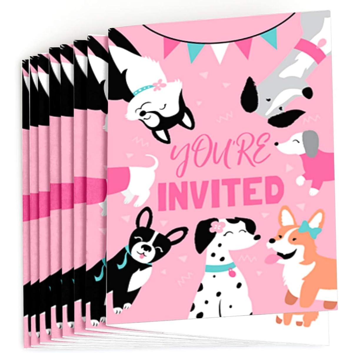 Big Dot of Happiness Pawty Like a Puppy Girl - Pink Dog Baby Shower or Birthday Party Invitations (8 Count)