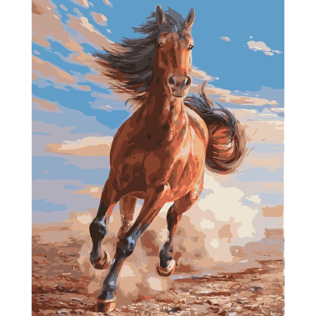 JingZhouYang Paint by Numbers Painting Gift Kit for Kids & Adults & Beginners - 20"L x 16"W Corlorful Running Horse (Frameless)