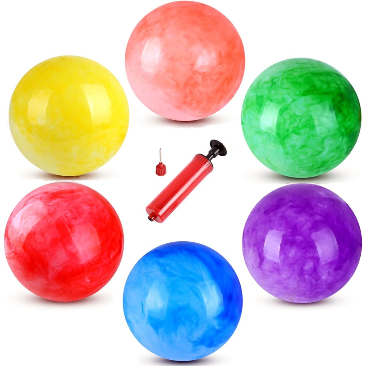 GCQJOQ 6pcs Marble Bouncy Balls Kickballs Inflatable Sensory Balls for Beach, School, Playground, Indoor/Outdoor Play Balls