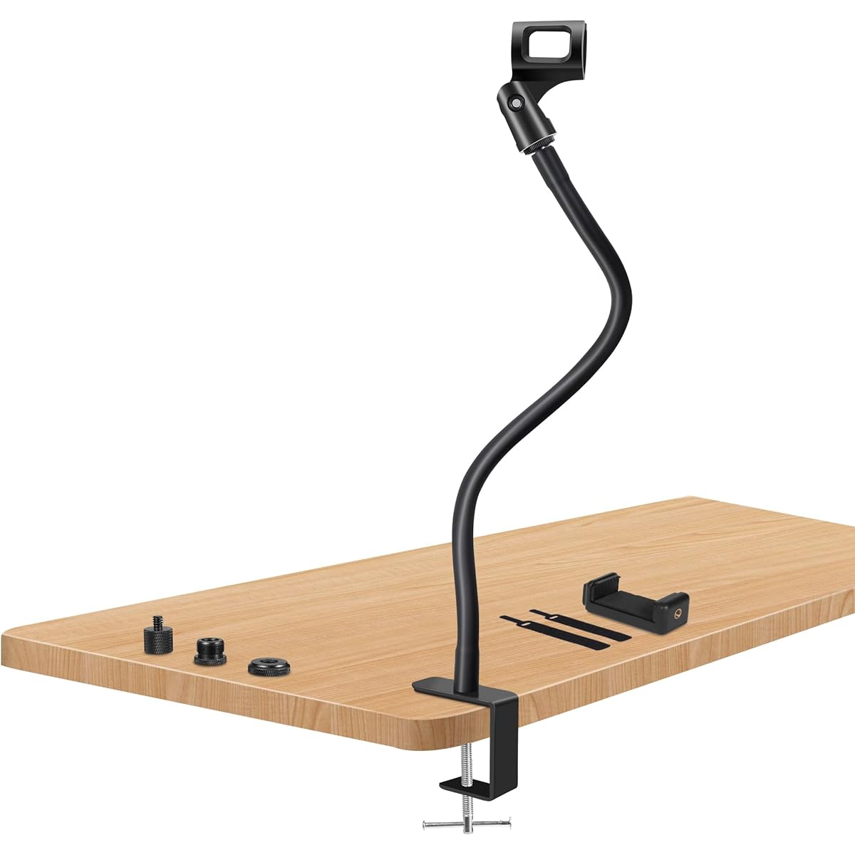 Prizmora Microphone Arm Stand Long Sturdy Gooseneck Microphone Stand Adjustable Microphone Arm Stand Microphone Holder Flexible STIFF Microphone Stand Black Compact Microphone Arm Desk Travel