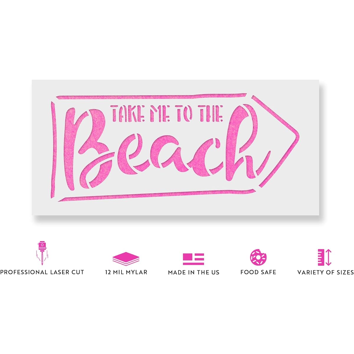 To the Beach Stencil Template for Walls, Painting Crafts - Reusable Stencils in Small and Large Sizes 24"x18"