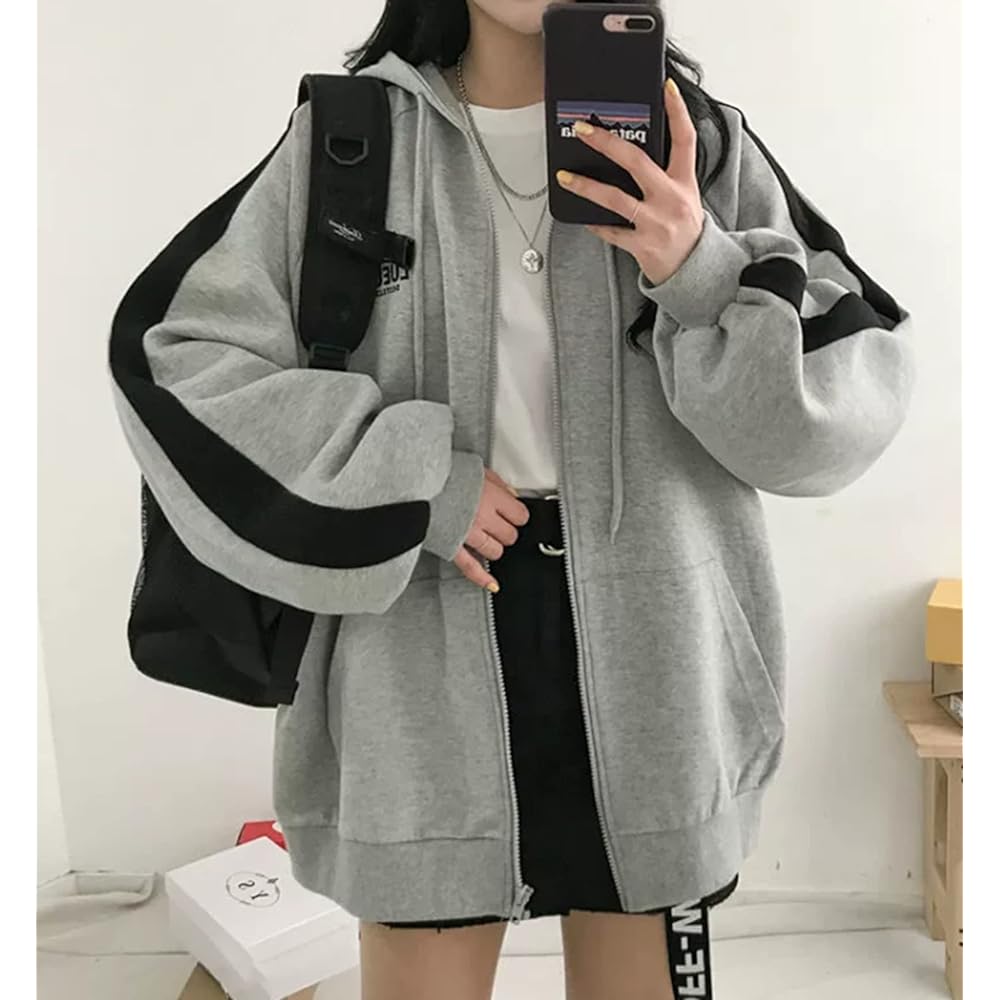 [LYTD] Women's Parka with Hood, Loose, Zip-up Parka, Long Sleeve, Women's Jacket, Korean Style Fashion, Outerwear, Volume Sleep, Spring/Autumn Clothes, Street Style, Women's Outerwear, Harajuku Style
