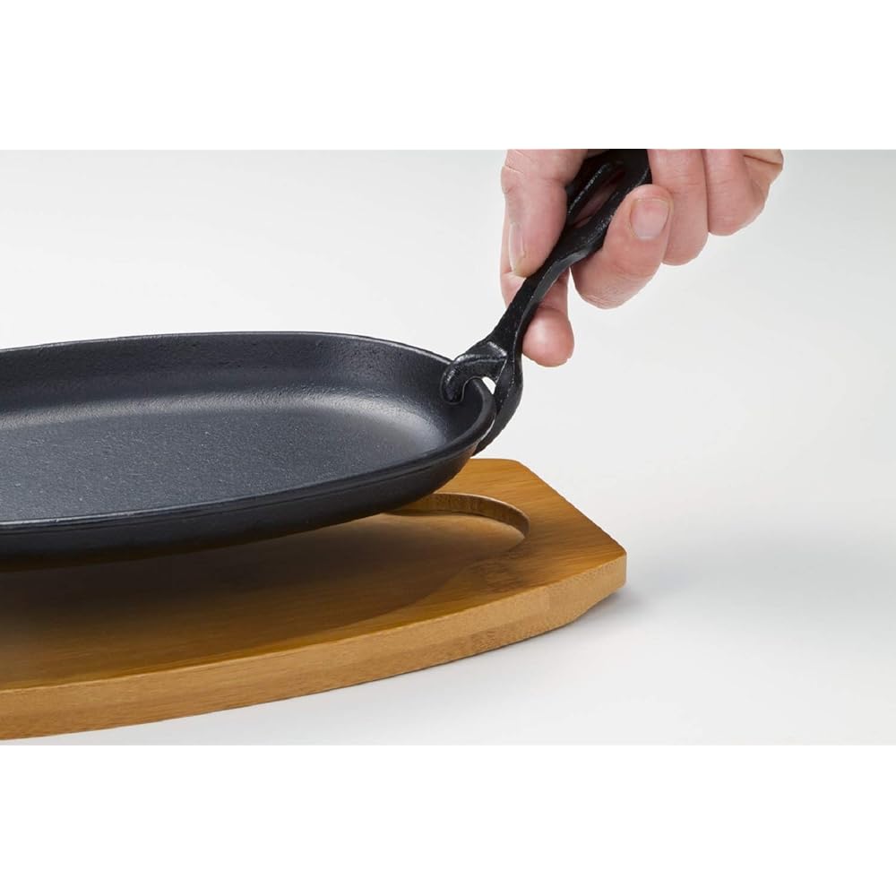 Ishigaki Steak Plate Oval Handle with Bottom Plate Cast Iron Width 28 x Depth 14.5 x Height 3.5 cm Enjoy piping hot steak at home Sold in a case Set of 2 pieces of 10