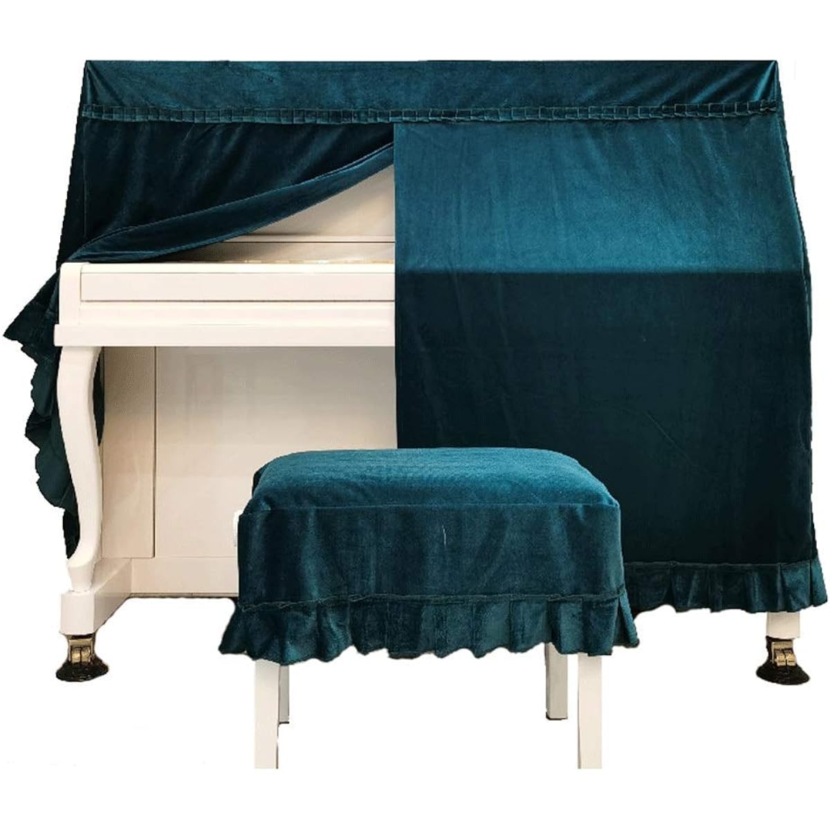Piano Cover Upright Simple Modern Piano Full Cover (All-inclusive Back) Twill Piano Dust Cover (Color: Dark Green, Size: Double Bench-L)
