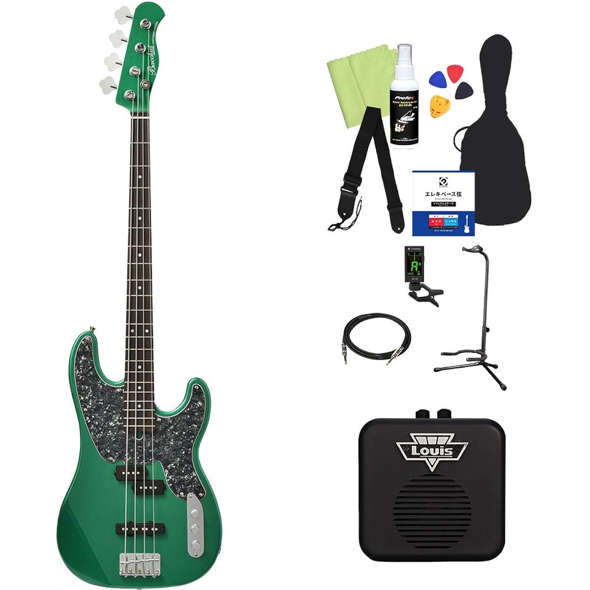 Bacchus BTB-PJ/R GRM-MH Green Metallic Bass Beginner 12-piece Set [With Mini Amp] Precision Bass Type Bacchus