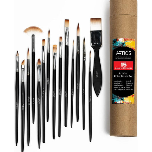 ARTIOS Paint Brush Set - Handmade Professional Artist Paint Brush Set with Brush Holder for Acrylic/Watercolor/Gouache Paints - Cruelty Free (Assorted 8 Brushes)