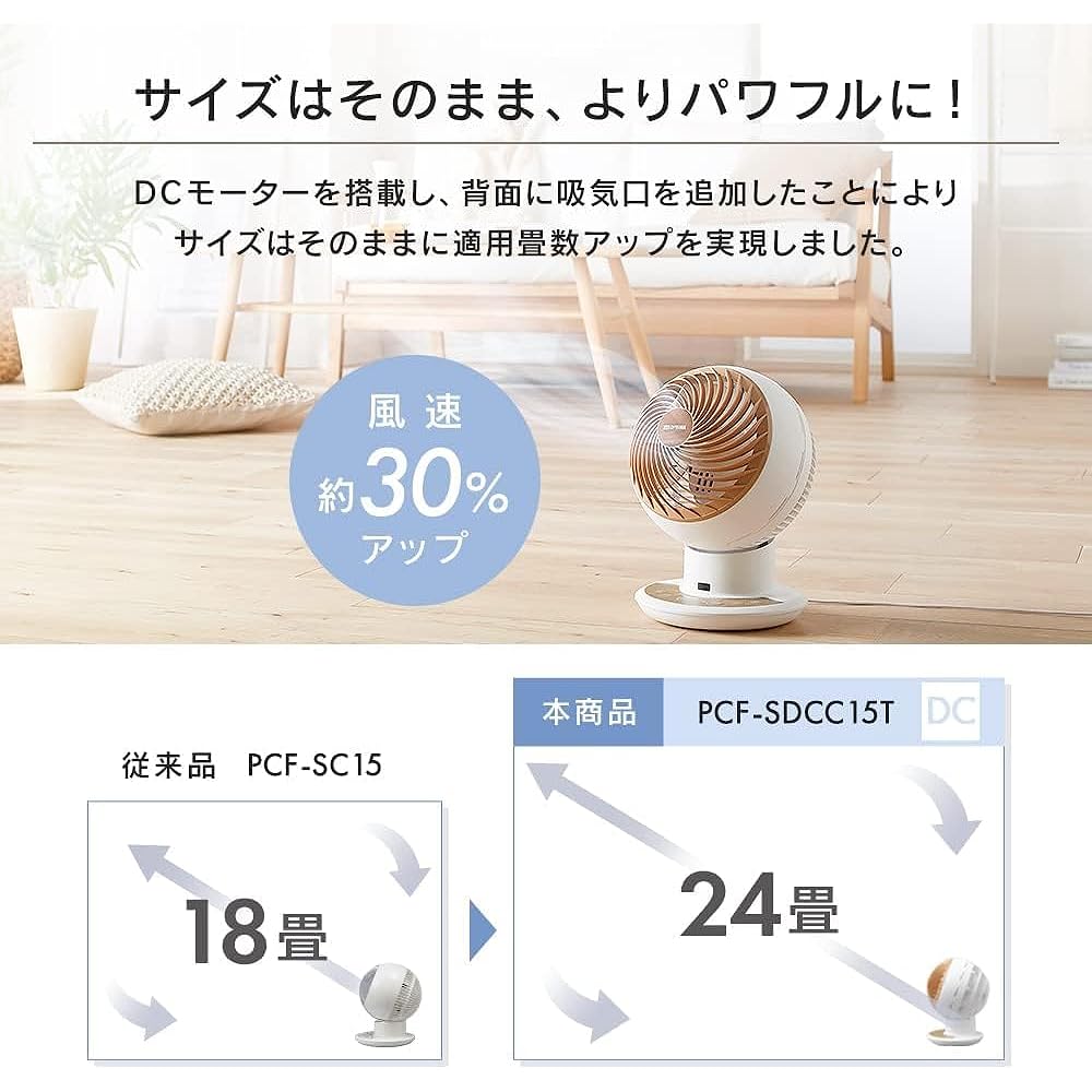 [Power Saving Measures] IRIS OHYAMA Circulator Eye 24 Tatami Swing Up and Down Swing Left and Right Swing with Remote Control DC Motor Fan Air Circulation Energy Saving Power Saving Tabletop Powerful Air Blower Compact Quiet Living Alone Room Drying PCF-