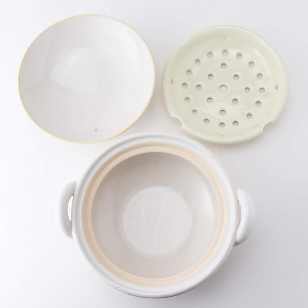 Hase Seito Hasenen Healthy Earthen Pot Steam Pot Steamer Pot For 2-4 People Approx. 27cm Approx. 1800ml Open Fireable Recipe Ceramic Slatted White Iga Ware Made in Japan AZW-23