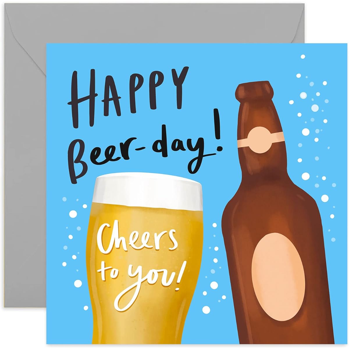 Old English Co. Happy Beer Day Bottle Birthday Card - Funny Beer Birthday Card for Men | Brother, Son, Nephew | Blank Inside and Envelope Included
