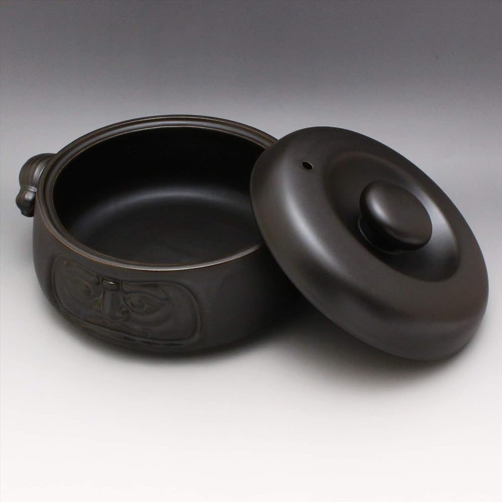 Tokoname Ware Manly Daruma Earthen Pot No. 8 Black K131007