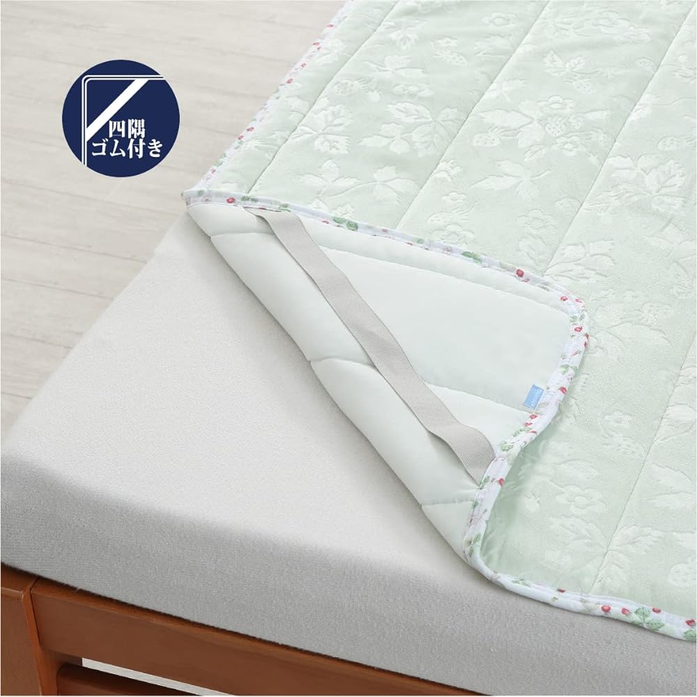 Nishikawa Bed Pad, Single, Washable, Wedgwood Wild Strawberry, Warm, Flannel, Resistant to Slip, Comes with Rubber on Four Corners, Green CM02502007