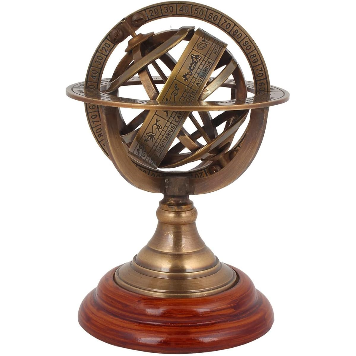 Brass Army Sphere Astrolabe Wooden Base Maritime Nautical & Collectible