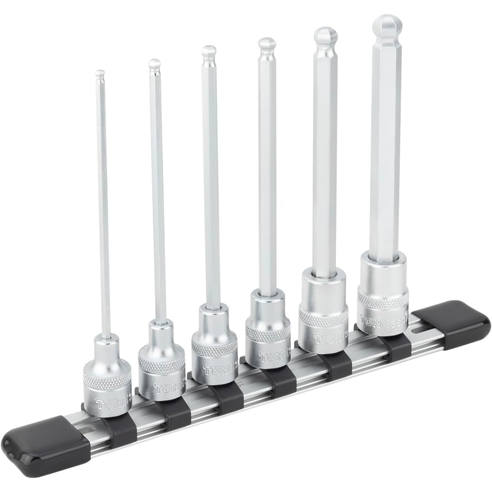 TONE Long ball point hexagon socket set (with holder) HBH306L Drive angle 9.5mm (3/8") Contents 6 items