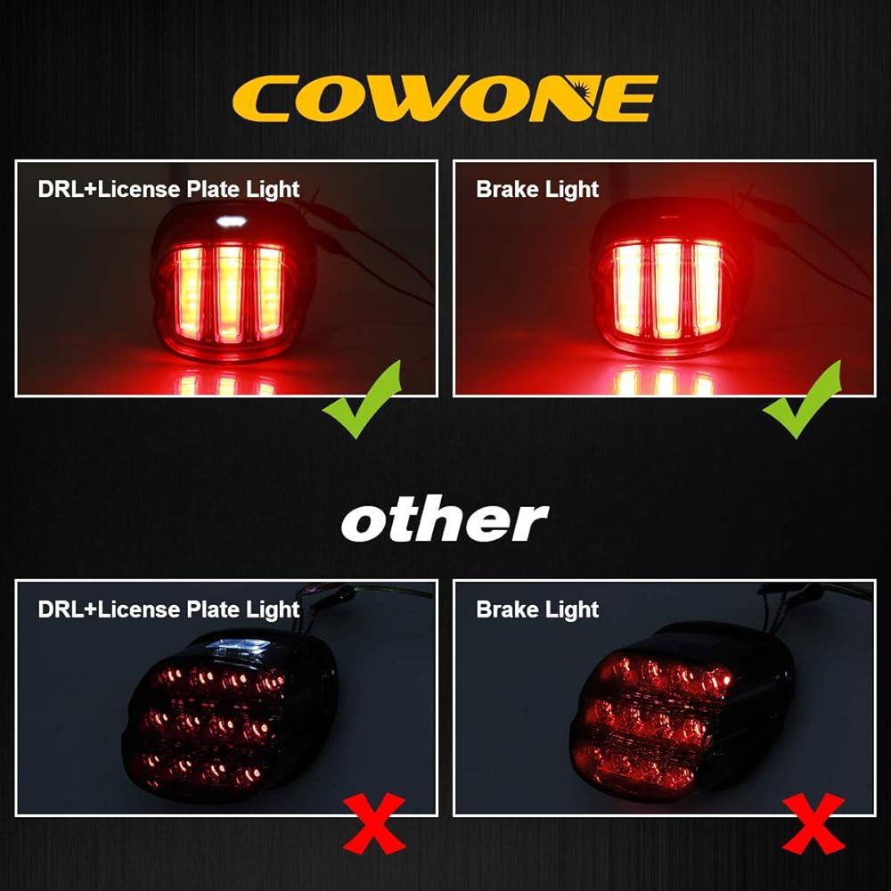 COWONE Smoke LED Tail Light Brake Turn Signal Light Harley Sportster FLST Electra Glide Road Glide 2002-2010 Dynas License Plate Light Motorcycle Tail Light