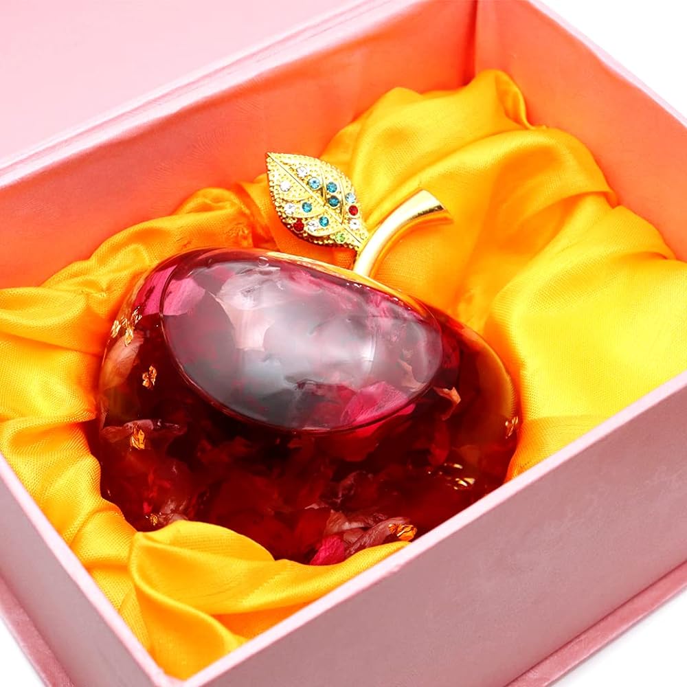 [GOLD STONE] Herbarium Apple Ornament, Gold Leaf, Natural Stone, Ripples, New Year's Lucky Charm, Apple, Box Included, Feng Shui, Happiness, Luck, Rose