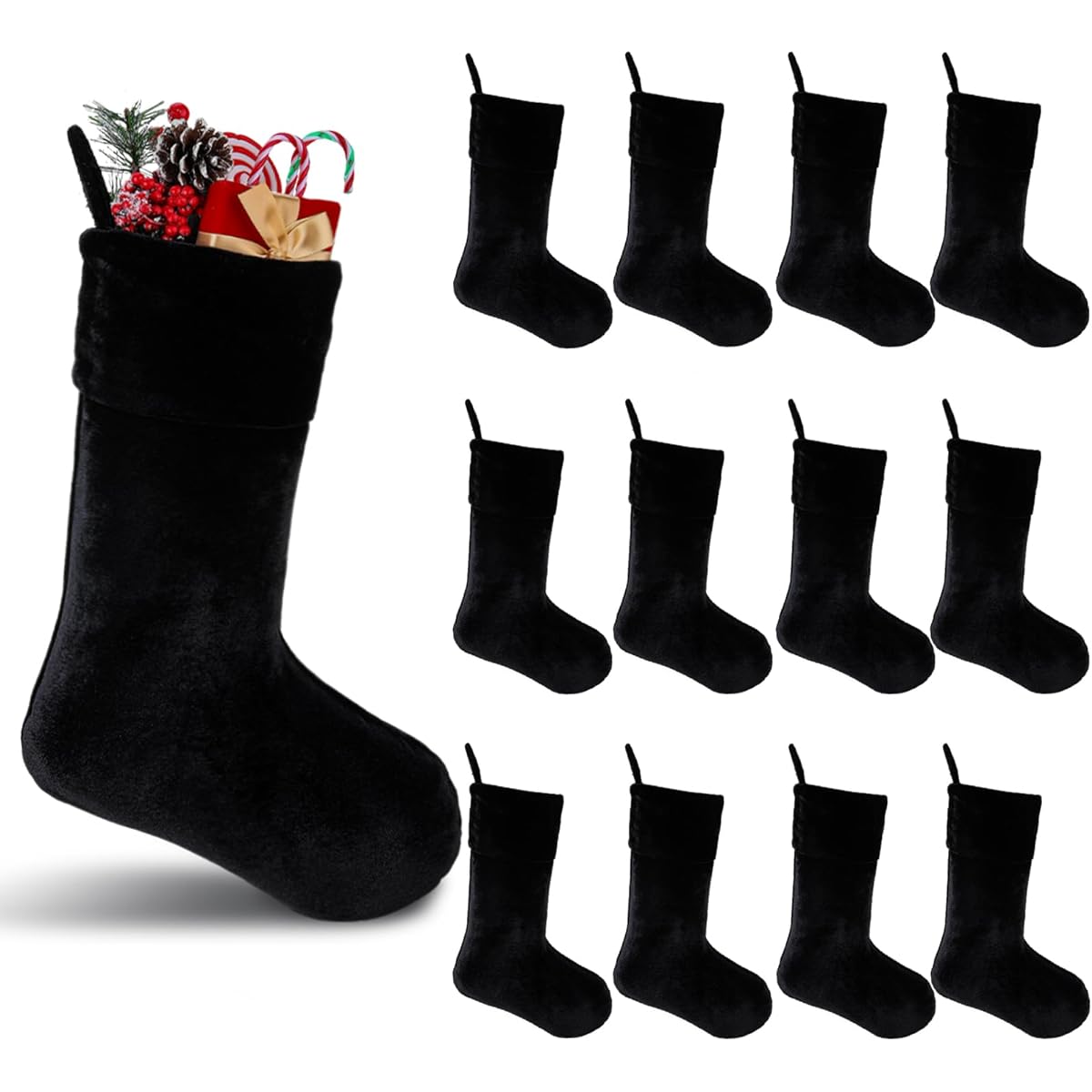 Seematn 10pcs Christmas Stockings 19 Inch Large Classic Hanging Christmas Decoration Soft Black Velvet Stockings for Christmas Tree Party Fireplace Holiday Season Home Decoration