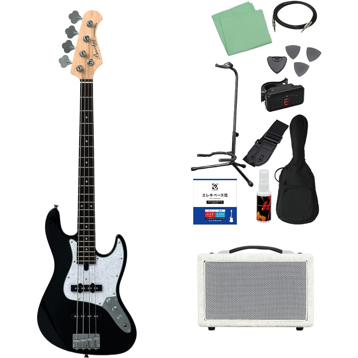 Bacchus WJB-Mini BLK Bass Beginner 12-piece Set [Shimamura Music's best-selling bass amp included] Jazz bass type mini size Bacchus