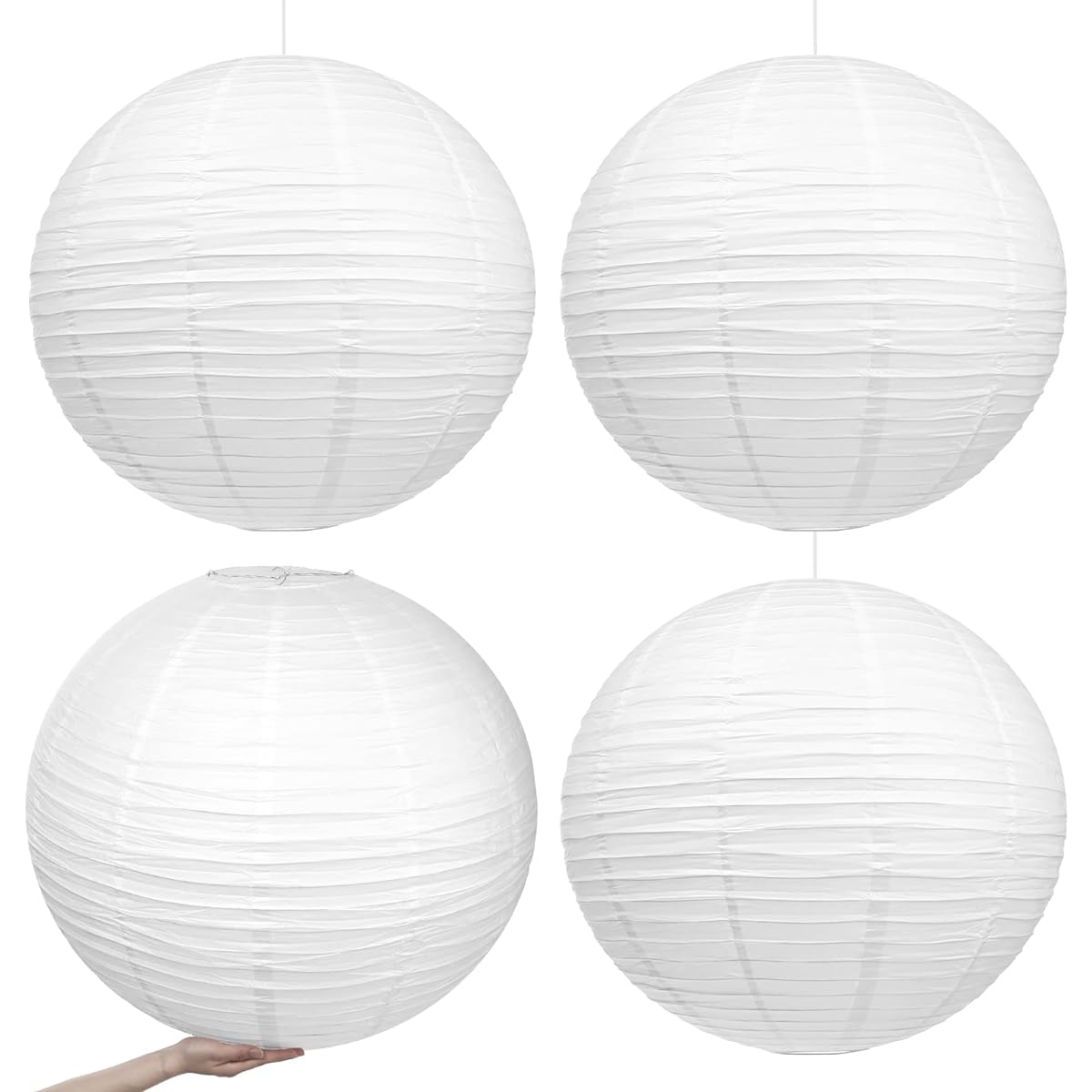 Woanger 4 Pieces 30 Inch White Jumbo Paper Lanterns, Extra Large Hanging Paper Lanterns for Weddings, Parties, Bridal Showers, Birthdays