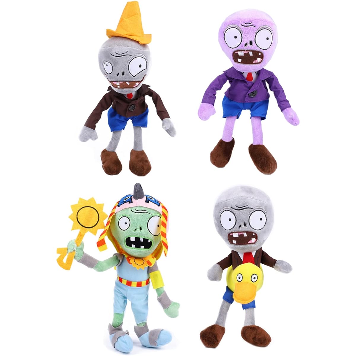 JHESAO 4 Pieces Plant and Conehead Zombie Plush vs Purple Zombie Plant Set Toy 1 2 Stuffed Soft RA Zombie Doll Duck Zombie PVZ Figure Doll