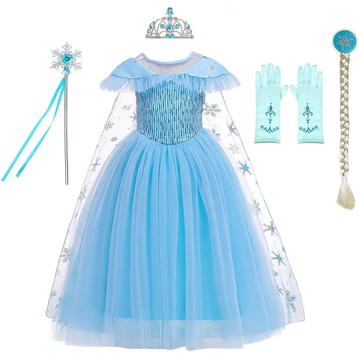 IZKIZF Little Girls Snow Queen Princess Elsa Costume Halloween Birthday Party Cosplay Fancy Dress Up Outfit with Accessories