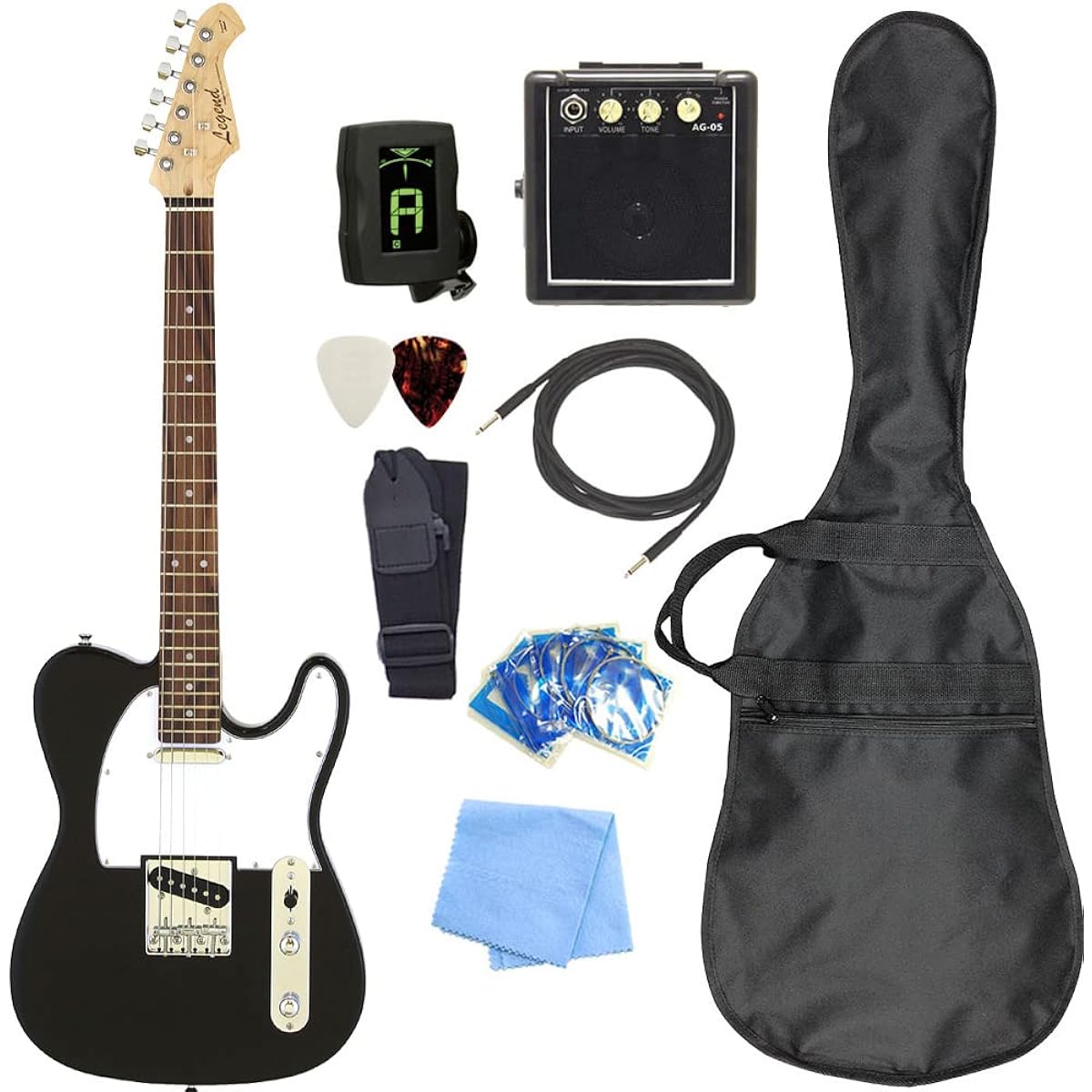 Electric guitar beginner set Telecaster type mini amplifier 9-piece set Legend LTE-Z BK/R [98765]