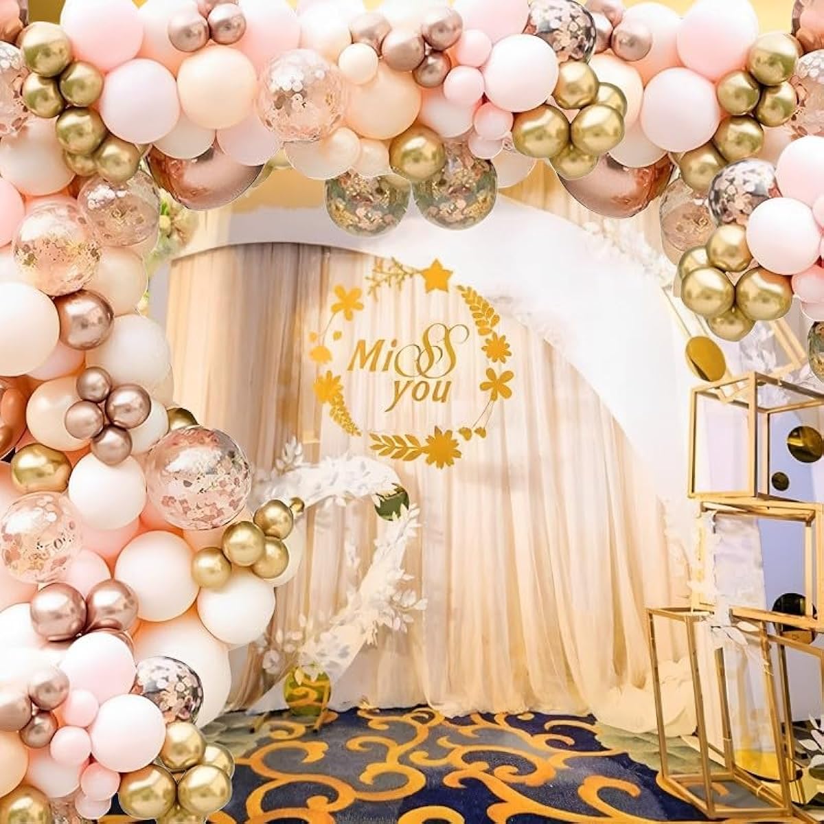 Macaron Orange Balloon Garland Arch Kit, 142pcs Rose Gold Balloons, 4D Globo Metallic Chrome, Brushed Peach Balloons, Rose Gold Confetti Balloons for Wedding Birthday Party Baby Shower