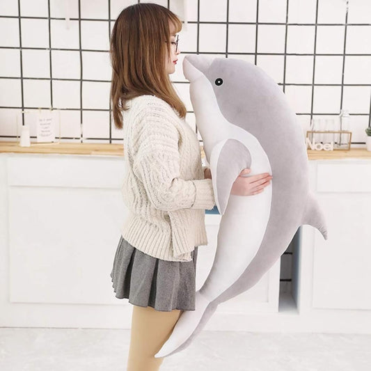 animal, extra large, huggable pillow, present, gift, birthday, fluffy, soft, cute, dolphin-stitched wrapping, child, wedding, birth gift, soothing, interior, bedroom, cushion, decoration, comfortable to hug, side-sleeping, gray, washable, nursery, 160cm