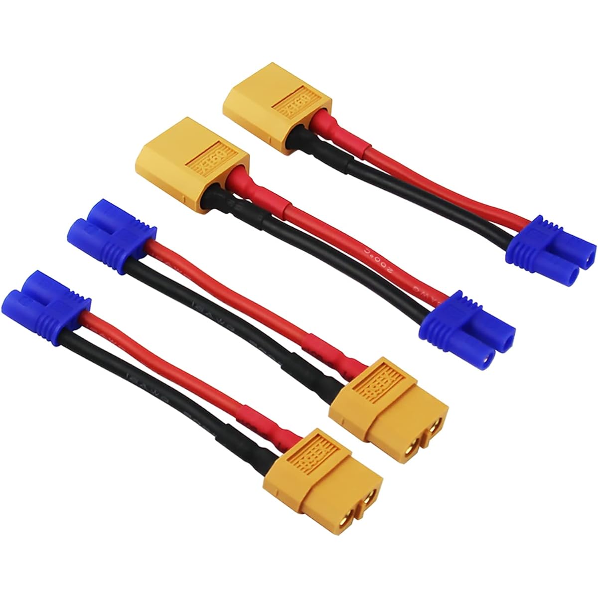 rflaueo XT60 to EC2 Male Female RC Connector Adapter with 4pcs 16awg 2" Wires (E30-4)