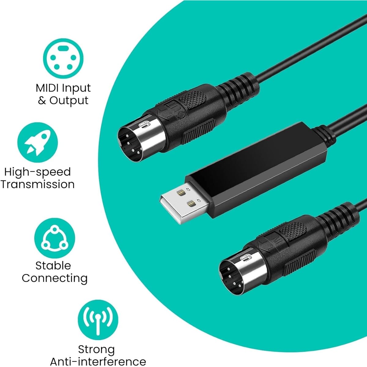 TNP Products Keyboard Synthesizer Piano Instrument MIDI OUT Cable Host Adapter Plug Controller Wire Cord for Mac Computer PC Windows Laptop Music Studio (6 FT) - USB Cable Interface Converter MIDI